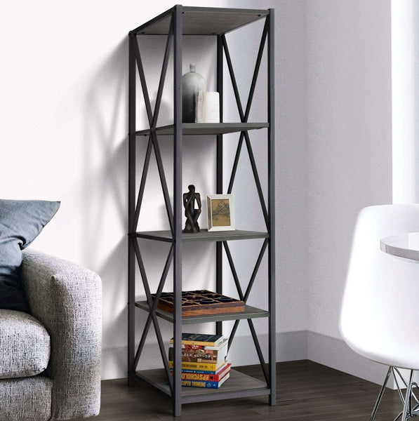 expositie bang Leven van Zenvida Bookshelf 5-Tier Industrial Metal Wood Modern Etagere Tall Boo –  Zenvida Furniture