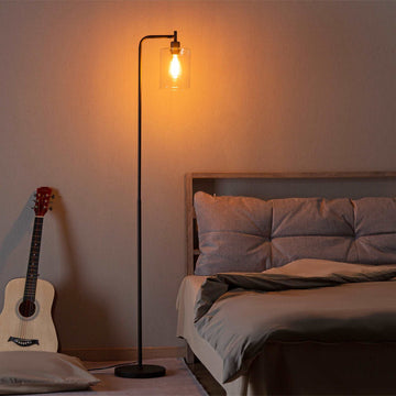 Zenvida Floor Lamp Modern Industrial Metal Base Hanging Glass Shade – Zenvida